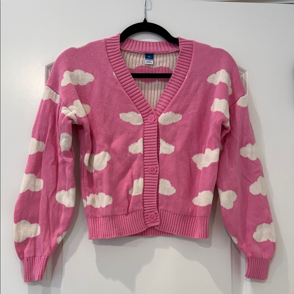 Old Navy Pink Cardigan with Cloud Design
